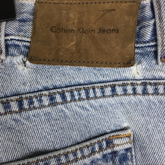 CALVIN KLEIN Vintage 90s Jean Shorts Denim Jorts Easy Fit Distressed Stone 40 - Picture 9 of 16